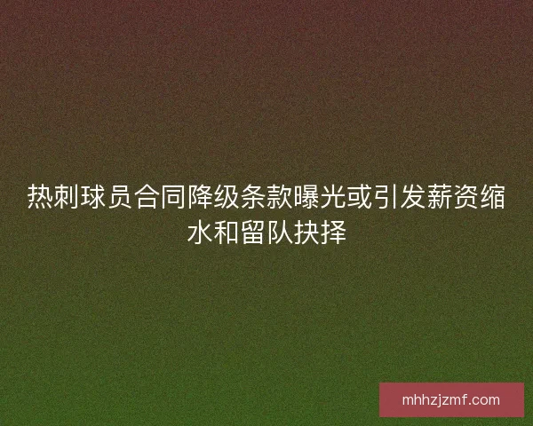 热刺球员合同降级条款曝光或引发薪资缩水和留队抉择